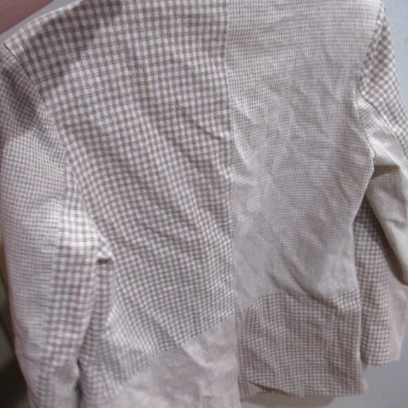 AVEC LES FILLES Mixed Media Double BreastedBlazer beige Plaid Jacket Coat s - Picture 4 of 4